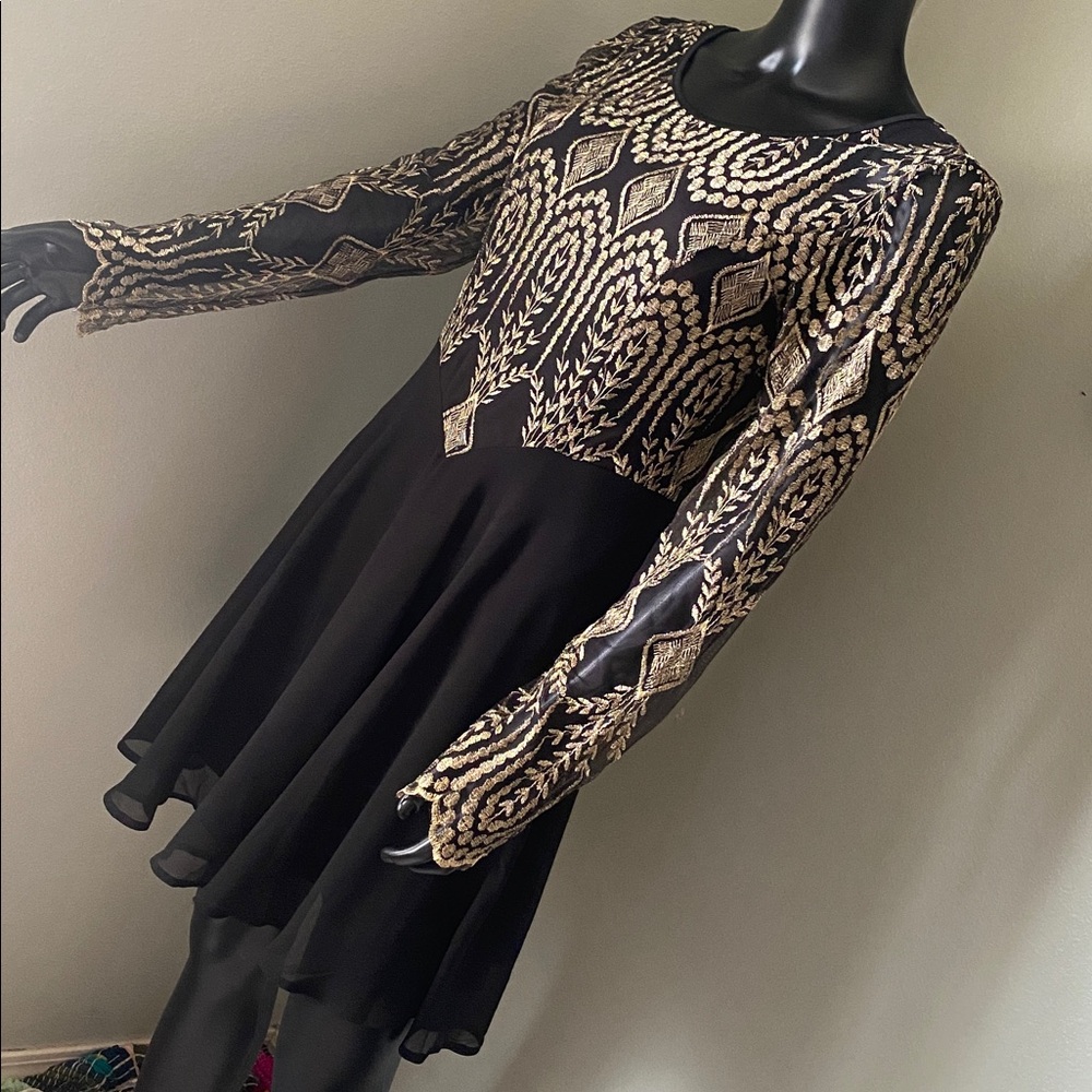 Altar'd State Black Dress with Gold Detailing - Picture 5 of 14